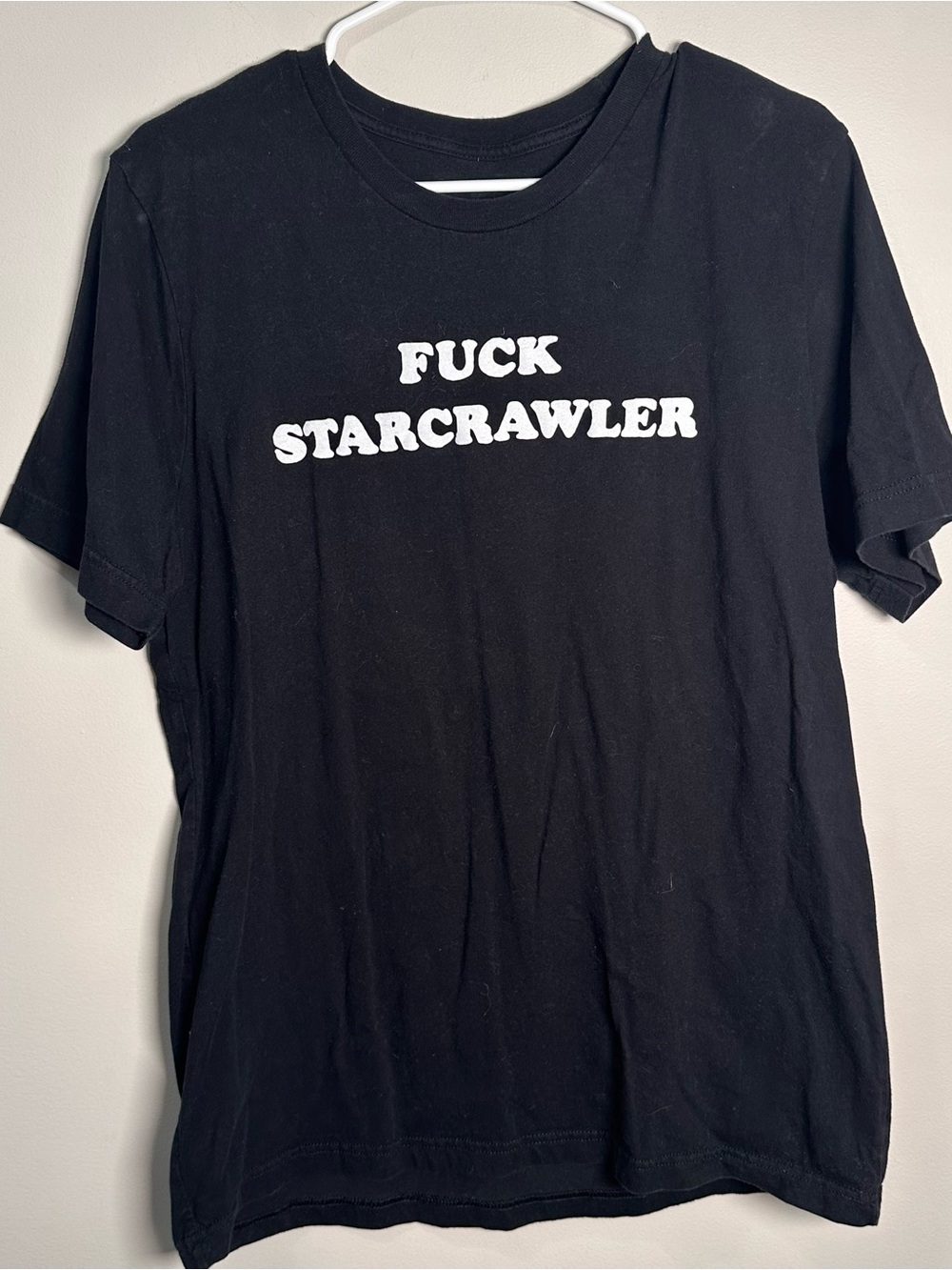 Black Short-Sleeve Graphic Tee with White Statement Print